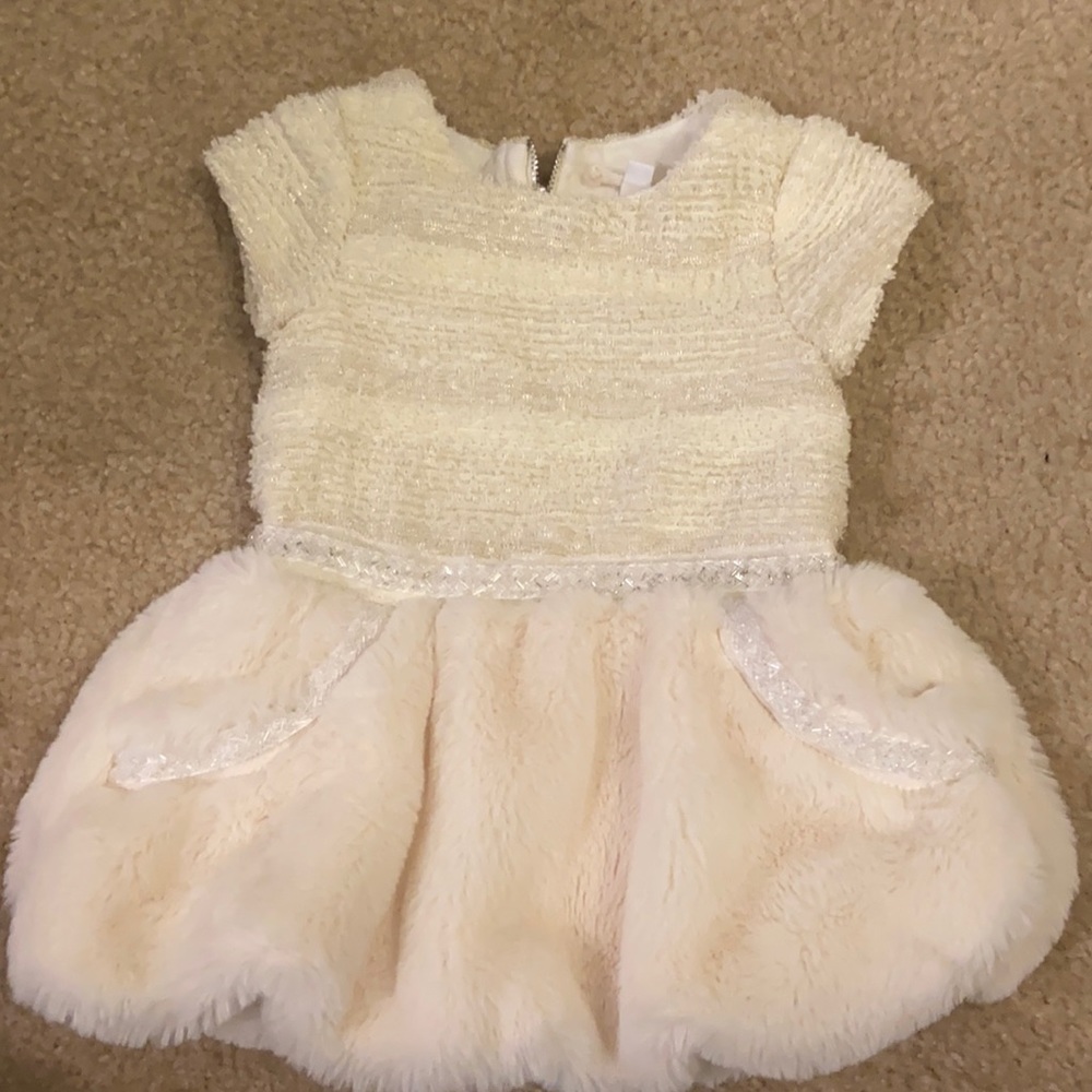 Baby girl off white occasion dress with fur